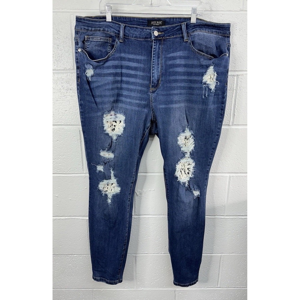 Judy Blue Lace Patch Distressed Skinny Jeans / Blue Wash / Women's Size‎ 22W